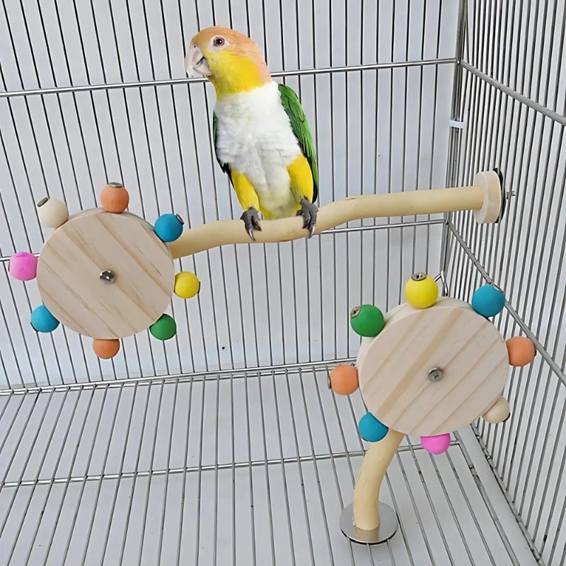 Interactive Wooden Windmill Perch Toy – Colorful Rotating Fun for Birds - Bird Cage Toy / Interactive Bird Toy - Petz Toyz